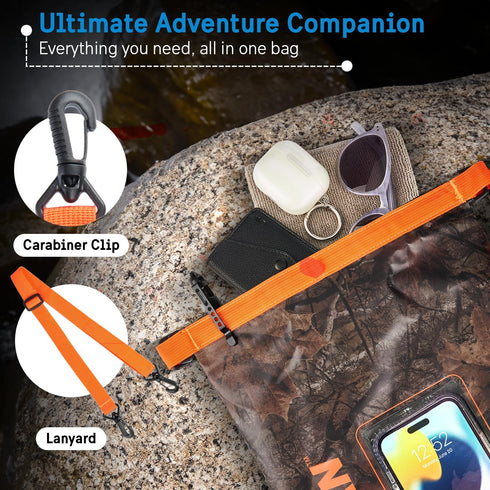 Pelican Marine IP68 Waterproof Dry Bag 5L, Roll Top Backpack with Phone Case for Boating, Kayak, Camping