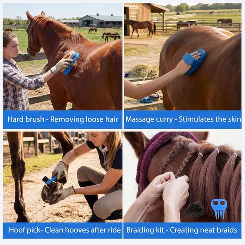 13 Set Piece Horse Grooming Kit, Horse Brushes for Grooming Supplies with Portable Bag, Horse Brush & Curry Comb