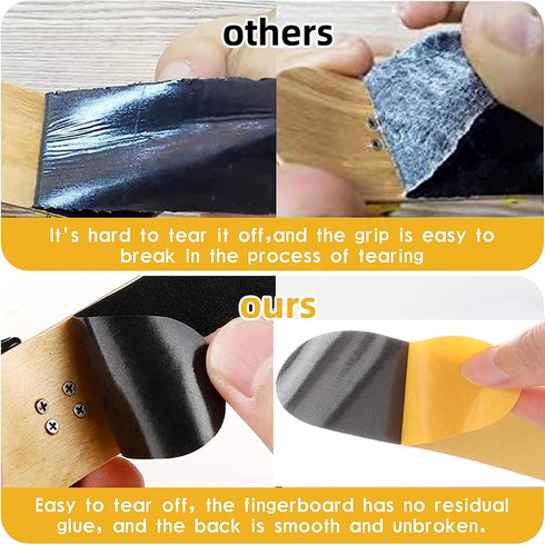ACFELLE 10Pcs 34mmx98mm (10 Pre-Cut Fingerboard Grip Tape, Pro Mini Finger Skateboards One Step Install Foam Adhesive