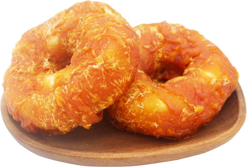 Dog Treats, Long Lasting for Large Dogs, Clean Teeth, Chicken Wrapped Rawhide Donuts, 0.5lb