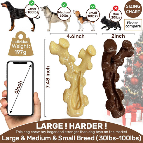 2 Pack Dog Chew Toys for Aggressive Chewers, Tough Indestructible Dog Bones for Medium/Large Breeds