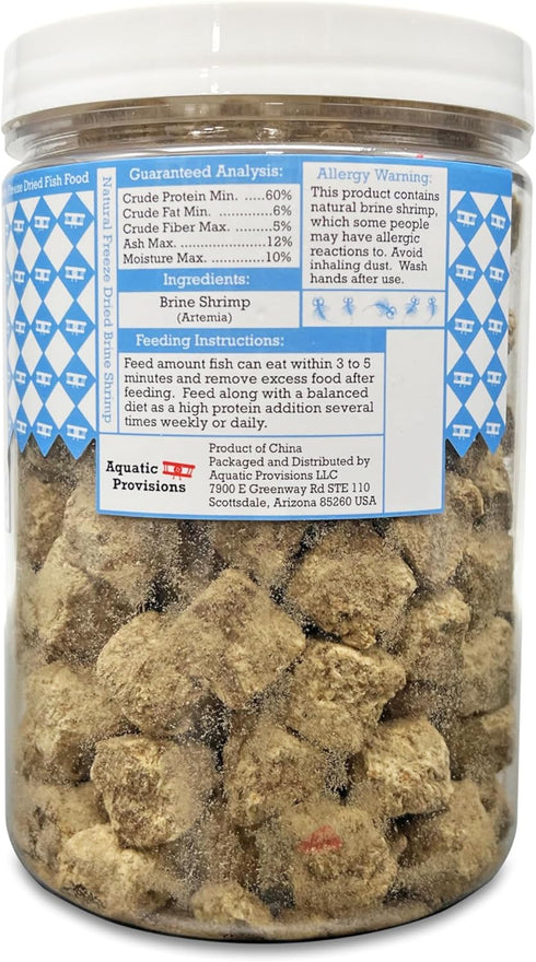 2.5 oz, Aquatic Provisions Freeze Dried Brine Shrimp Cubes Fish Food for Freshwater and Marine Aquarium Species