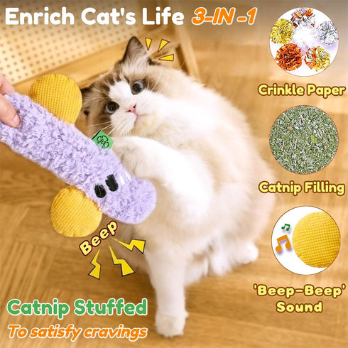 8.66 Cat Toy Kicker Pillows, Plush Catnip Cat Toy with Crinkle and Beep Sound, Interactive Toy for Kitten Feline Chew