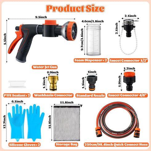 MALLMALL6 2 10-in-1 Nozzle 8.2Ft Dog Washing Hose Attachment with Pet Grooming Glove & Soap Dispenser, Spray Modes Foam