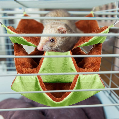 Weewooday 3 Pieces Small Animal Hanging Hammock, Triple-Layer Design, Soft Plush Material for Hamster, Ferret,