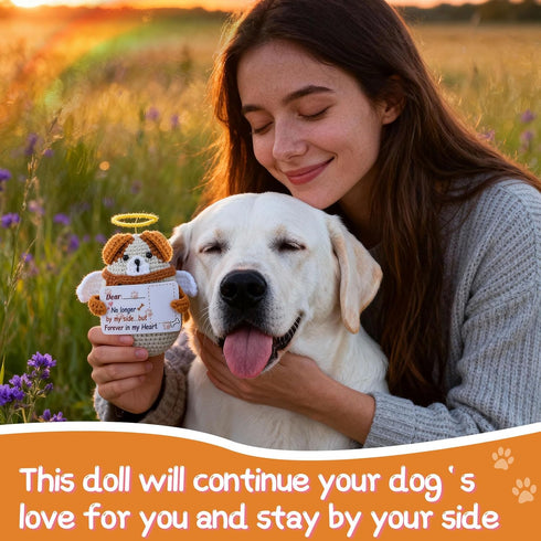 Mini Handmade Inspirational Positive Angel Dog Crochet Gifts Pet Memorial Gifts for Loss of Dog Cat Pet Passing Away