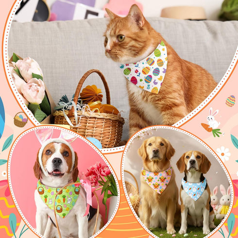 100 Set 25 (25.6 17.7 17.7) Abbylike Pcs Easter Dog Bandanas Bulk Bunny Egg Carrot Bandanas for Dogs Triangle Kerchief