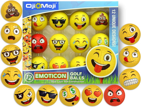 Oji-Emoji 12-Pack Premium Emoji Golf Balls, Unique Professional Practice Golf Gift for All Golfers