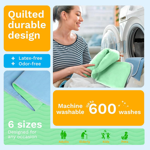 (Pack 2 30x34) GREEN LIFESTYLE Washable Underpads - Heavy Absorbency Reusable Bedwetting Incontinence Pads for Kids
