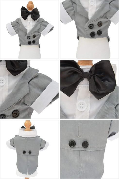 Lovelonglong Pet Costume Dog Suit, Formal Tuxedo with Black Bow Tie for Small Size Dogs, Gray