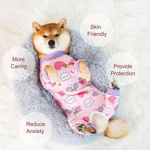 Dog Recovery Suit for Small Medium Large Dogs, Anti Licking Comfort Bodysuit Onesie (Medium, Pink Heart)