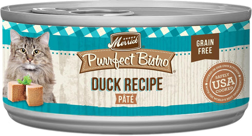 Merrick Purrfect Bistro Grain Free Premium Soft Canned Pate Adult Wet Cat Food, High Protein Duck Recipe, 3 oz (Pack of