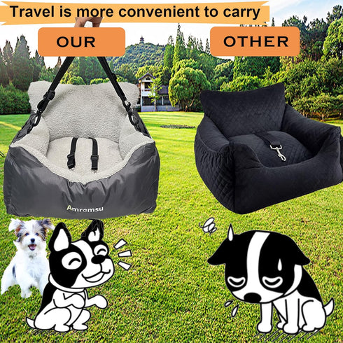 Small Dogs Car Seat Under 25 - Fully Detachable & Washable Ultra Soft Travel Bed with Clip-on & Storage Pockets