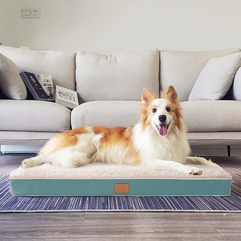 Orthopedic Dog Bed for Large Dogs - Waterproof Deluxe Plush Crate Bed with Removable Washable Cover & Anti-Slip Bottom,