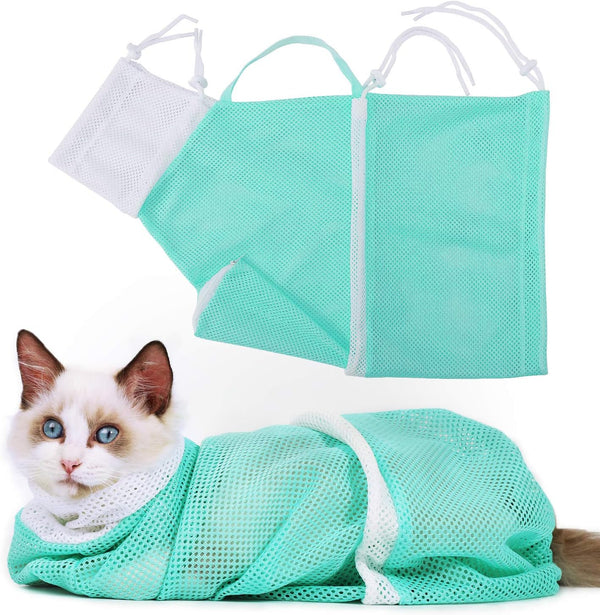 YLONG Cat Bathing/Grooming Bag, Anti-Bite and Anti-Scratch Restraint Shower Bag for Bathing, Nail Trimming, Green