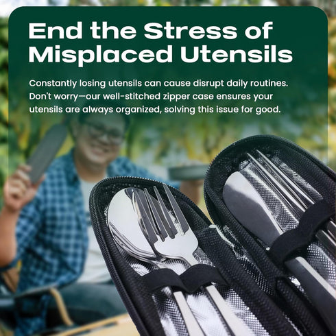 Portable Travel Silverware Set with Case, 5 Pcs Stainless Steel Flatware Set for Camping, Lightweight and Easy to Travel