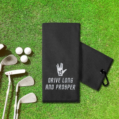 TOUNER Funny Golf Towel Gift for Dad, Embroidered Golf Towels for Men, Clip for Golf Bags (Drive Long and Prosper)