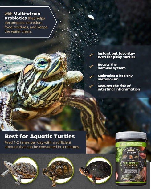 Ultra Fresh Turtle Nutri Stick, Wild Sword Prawn, Calcium & Vitamin D Enriched Turtle Food, 3.35 oz