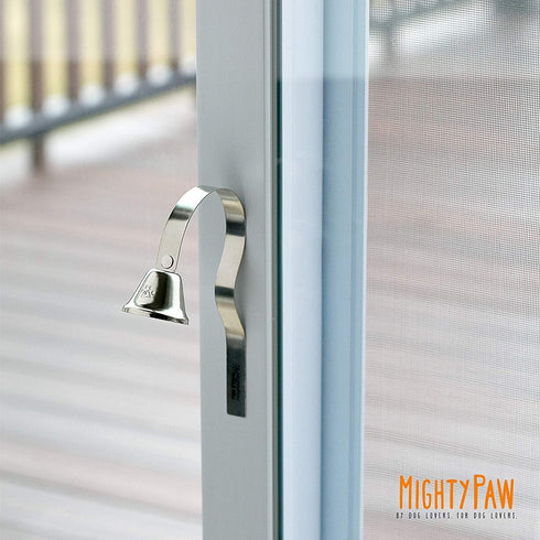 Mighty Paw Metal Dog Doorbell - Durable Big Dog Bell - Includes Potty Training Tips - Sleek Silver Bell