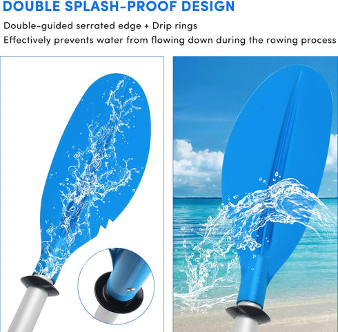 Kayak Paddle, 88in 4 Pieces Boat Oars, Heavy Duty Aluminum Alloy Shaft, Lightweight Detachable Adjustable Fishing Kayak