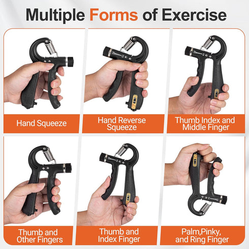 Grip Strength Trainer Kit (5 Pack) | Adjustable Resistance Hand Gripper and Forearm Workout Ring