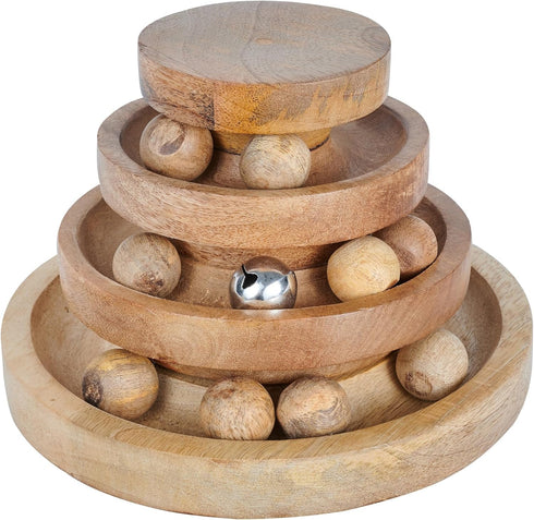 3 8 8 4 Inches Interactive Cat Toy Tower with Balls & Bell Tier Track Ball Toy for Indoor Cats & Kittens Wooden Cat