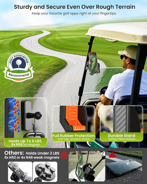 Smerkod 6 LBS, 3s Magnetic Golf Cart Phone Holder Mount- Holds Up to Phone Clip Install,Phone Caddy for iPhone Galaxy