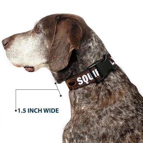 Buckle-Down Plastic Clip Collar - Dug 3-Poses/SQUIRREL! Brown/Yellow/White, 1" Wide, Fits 11-17" Neck, Medium