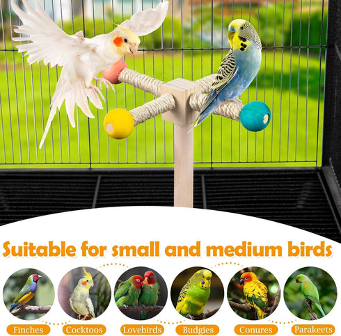 FrgKbTm Rotating Bird Perches Toy, Interactive Spinning Parrot Parakeet Toys, Wooden Exercise Stand Bird Cage