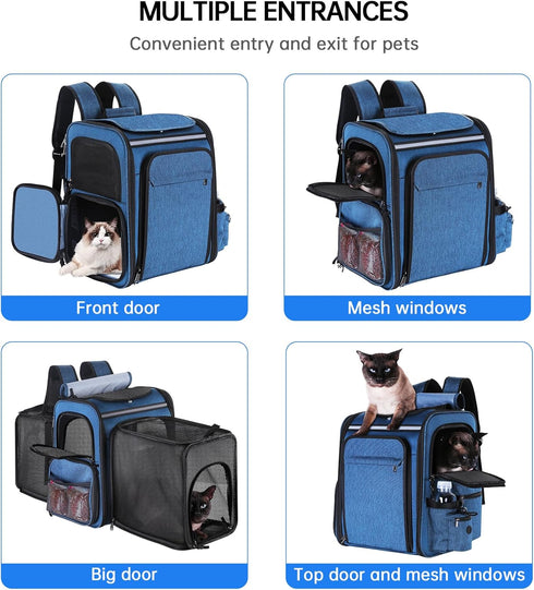 Pet Travel Carrier Backpack, Blue, Soft-Sided Breathable Mesh for Cats, Dogs, Puppies up to 20 lbs