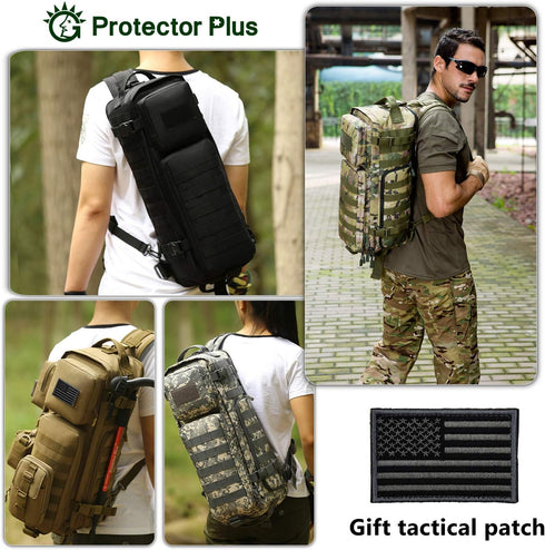 Pack Protector Plus Tactical Sling Bag Military MOLLE Crossbody (Patch Included)