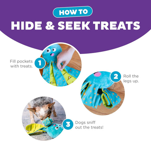 Outward Hound Nina Ottosson Silly Legz Interactive Plush Dog Puzzle, Blue Octopus Dog Enrichment Toy