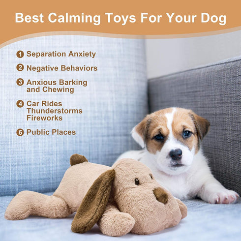 Puppy Heartbeat Toy for Anxiety Relief, Behavioral Aid Toy for Puppies, Sleep Aid Separation Anxiety Soother, Brown