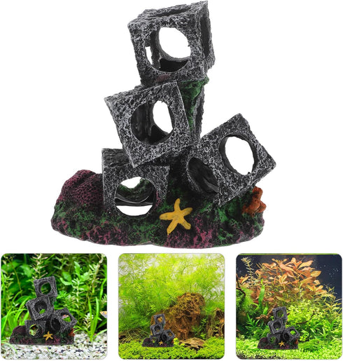 DOITOOL Aquarium Fish Tank Ornaments Small Shelter Cubes Resin Rock Hideout Betta Breeding Cave Shrimp Tank Decoration