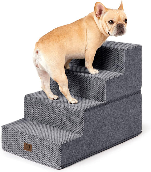 EHEYCIGA 4-Step Dog Stairs for Bed, 18”H, Non-Slip Indoor Ramp for Small Dogs and Cats, Grey