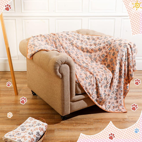 4 Pcs Pet Blanket, Paw Print Fleece Blanket for Small Medium Pets, XX-Large (51 x 63 Inch)