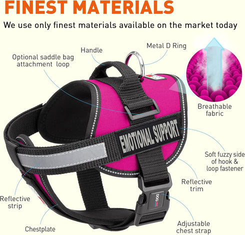 Dogline Vest Harness for Dogs, Pink, X-Small (15 to 19"), with 2 Removable Emotional Support Patches