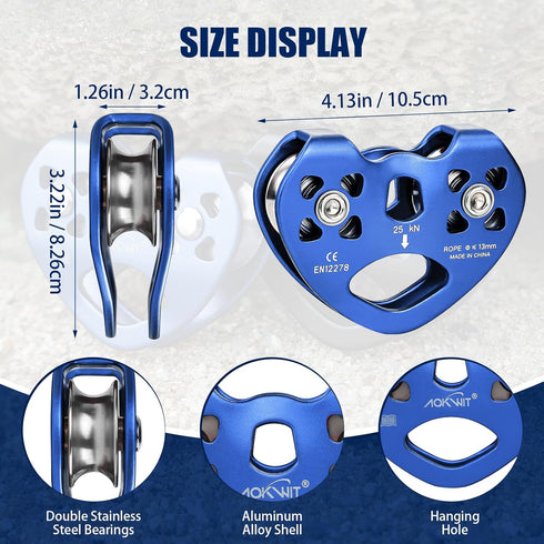 Zipline Pulley 25kn - Aluminum Stainless Steel Roller Double Tandem Trolley for 8-13mm Climbing Cable Rope