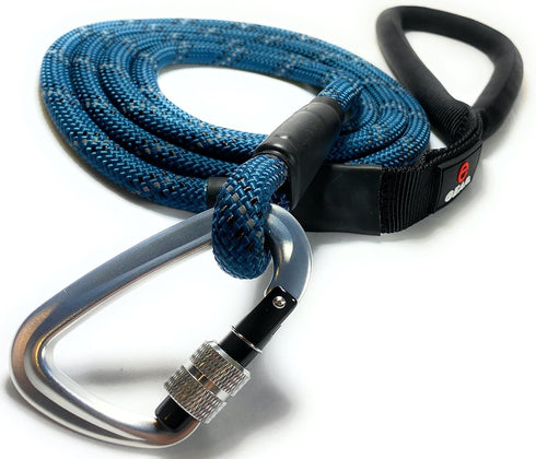 Locking Carabiner Dog Leash, Heavy Duty Rope Leash for Large & Medium Dogs, 6 Ft, Blue