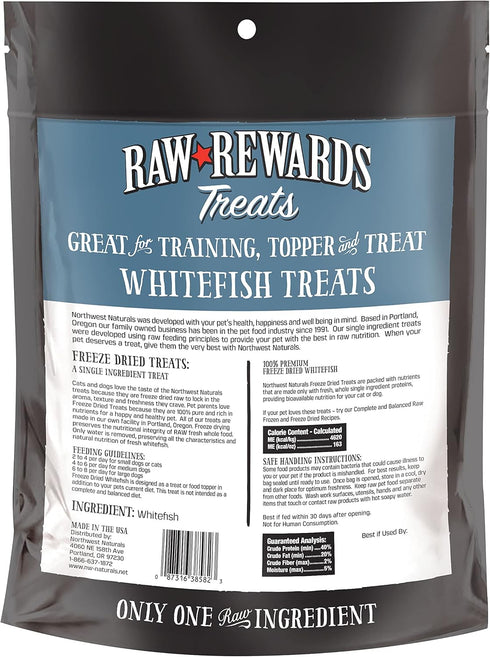 Northwest Naturals Raw Rewards Freeze-Dried Whitefish Treats for Dogs and Cats, 10 Oz, Healthy Bite-Sized Pieces
