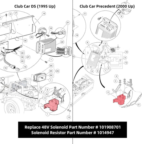 Roykaw 48V Golf Cart Solenoid with Resistor Assembly, 4 Terminal, Compatible with Club Car DS & Precedent Electric