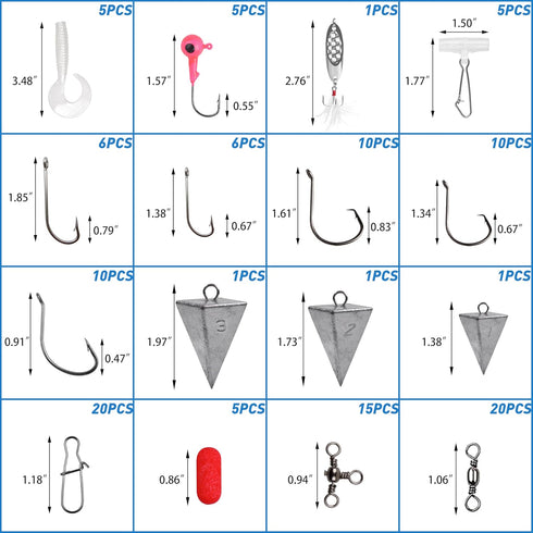 Saltwater Surf Fishing Tackle Kit - 184pcs Saltwater Fishing Gear, Lures, Bait Rigs, Crankbait, Spoon, Bucktail Jigs,