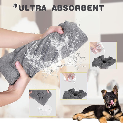 Chumia 4 Pack Dog Towels for Drying, Large Microfiber Grooming Towels with Embroidered Paw for Bathing (Gray, 16 x 32
