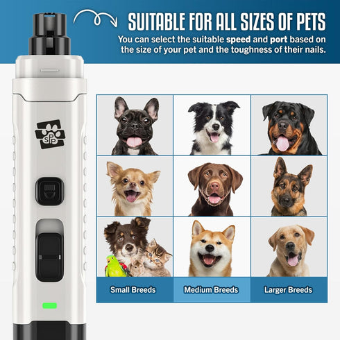 Dog Nail Grinder - Ultra Quiet Rechargeable Trimmer with 2 LED Lights, 2-Speed for Small, Medium and Large Dogs