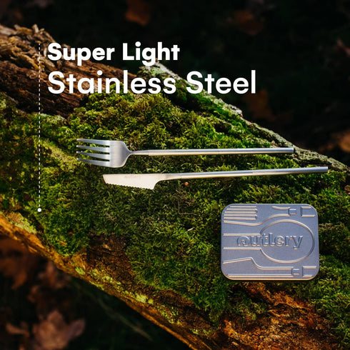 Outlery Portable & Reusable Stainless Steel Travel Cutlery Set (Raw Silver) with Travel Case