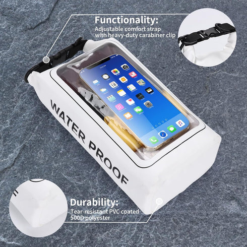 IP68 Waterproof Dry Bag, 2L Roll Top Pool Bag with Phone Pouch, Large Waterproof Case for Boating & Kayak Accessories