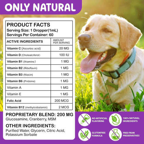 Vceeoy 15 1 C-20 D-100 B1-3,Dog Dog Multivitamin Drops, in Multivitamin Liquid for Dog with Vitamin Mg, Vitamin Iu
