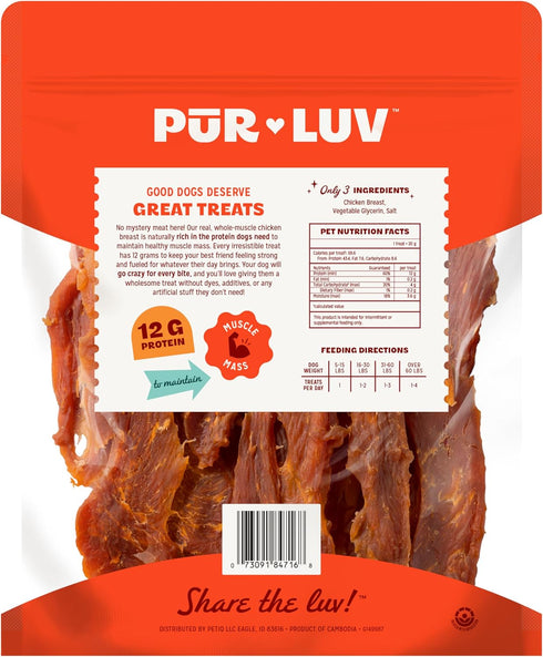 100% 16 Pur Luv Chicken Jerky Dog Treats, Made with Real Chicken Breast, Ounces, Healthy, Easily Digestible