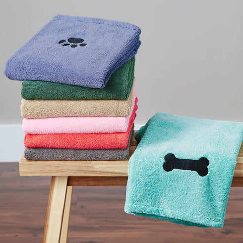 Bone Dry Pet Grooming Towel Collection, X-Large, 41x23.5", Absorbent Microfiber, Embroidered Gray