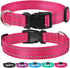 Reflective Dog Collar with Buckle, Adjustable Safety Nylon Collars for Small Medium Large Dogs, Pink S